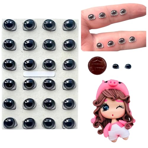 Image of 3D Resin Doll Eyes - 7mm Self-Adhesive Craft Eyes (24 pcs / 12 Pairs) - Realistic Cabochon Eyes for Amigurumi, Dolls, Polymer Clay, Cold Porcelain, Felt & DIY Crafts (Gray)