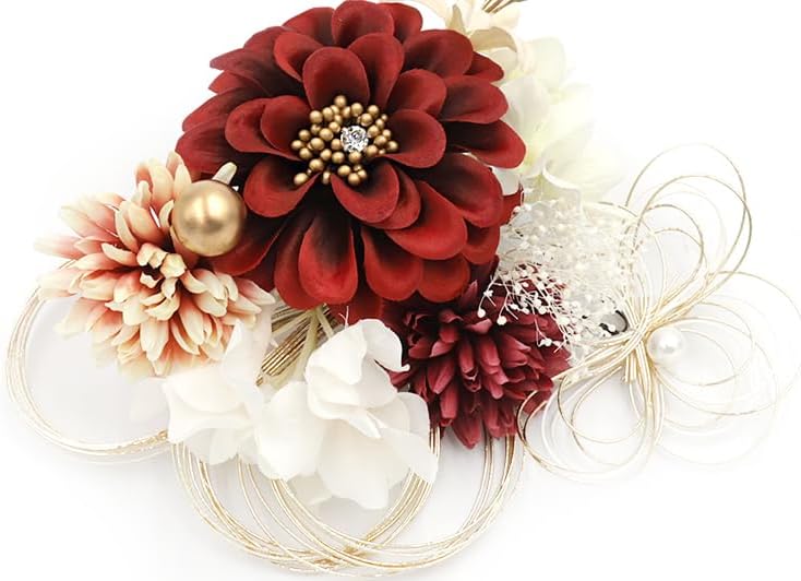 髪飾り 成人式 水引 ゴールド 振袖 前撮り 袴 花 茶 ブラウン 白 ピンク カスミソウ パールビーズ ラインストーン 大きい 小