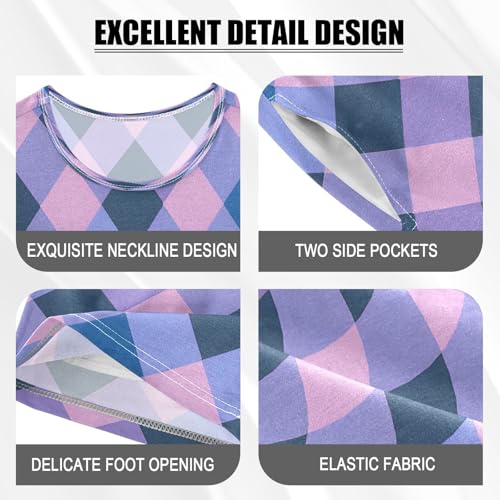 senya Short Sleeve Pajamas Sets Summer Cotton Sleepwear Purple and Blue Checkered4