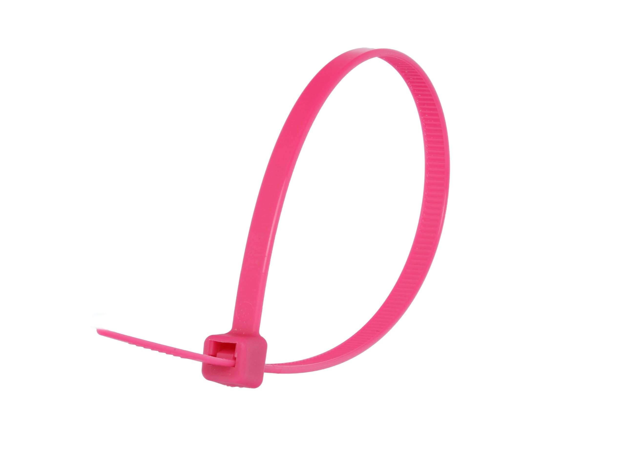 Secure 8 Inch Fluorescent Pink 50 lb Standard Nylon Cable Tie - 100 Pack