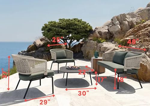 Image of DEVOKO 4 Seater Sofa Outdoor Indoor Conversation Patio Rope Furniture Set with Cushion and Center Table for Garden, Bacony, Poolside (Platinum & Dark Green)