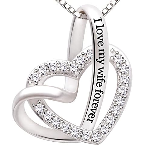 ALOV Jewelry Sterling Silver"I love my wife forever" Love Heart Necklace Cover