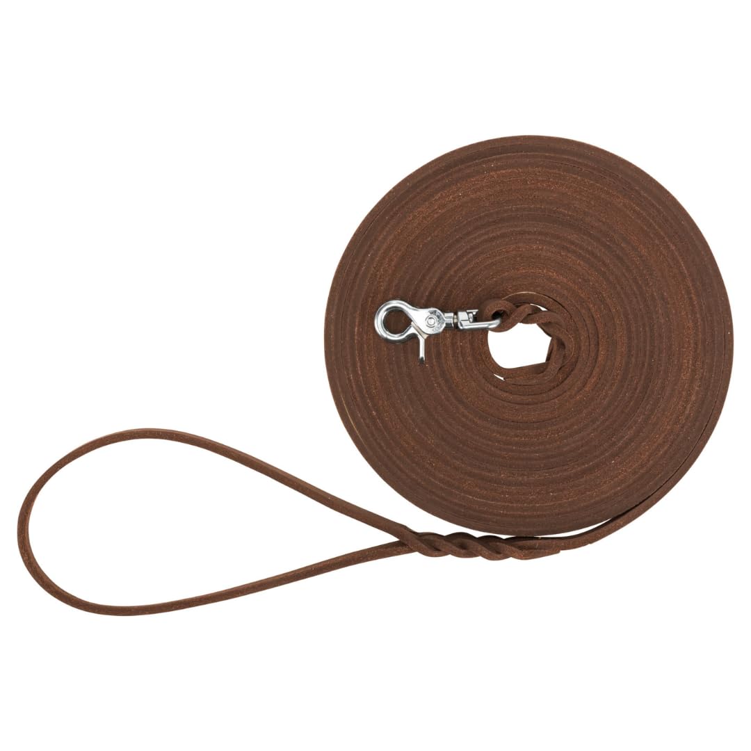 TRIXIE Rustic leather drag leash leather S, M, 10 m 8 mm in dark brown, oiled leather leash for dogs in classic design