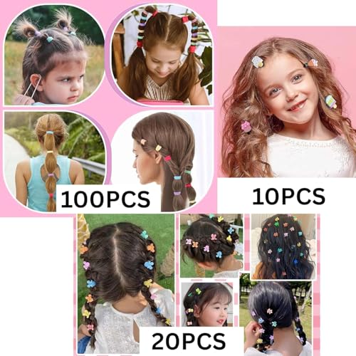 Image of 129Pcs combo Baby Hair Accessories 20pcs Mini Hair Clip 10 pcs Cute Fruit Cartoon Animal 100pcs Baby Hair Ties for Girls and Kids Hair Pin for Kids & Small Girls (Random Designs)