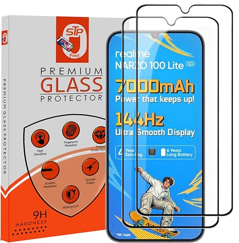 Image of STP FEEL Premium Tempered Glass Screen Protector Guard Compatible For Realme Narzo 100 Lite 5G (6.8 Inch, Pack of 2) | Edge to Edge Coverage With Easy to installation kit for Smartphone