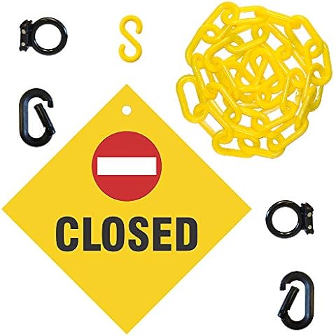 Mr. Chain Closed Sign Kit, Sign and 6-feet Yellow 2-Inch Chain (7406CL) Cover