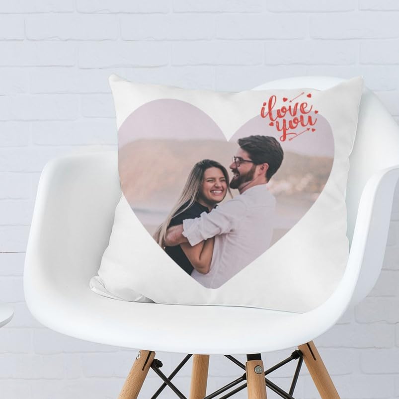 Wanapix | Cuscino Personalizzato con Foto | Imbottitura Inclusa | Regalo Originale San Valentino | Rivestimento Rimovibile e Lavabile | 55 cm | Cuore di coppia