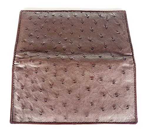 Julie Genuine Real Ostrich Skin Leather Checkbook Travel Long Dark Brown Wallet3