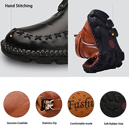 MOYOWEI Men's Leather Combat Boots,Vintage Italian Hand-Stitching Comfy Non-slip Softsole Military Chukka Short Ankle Booties2