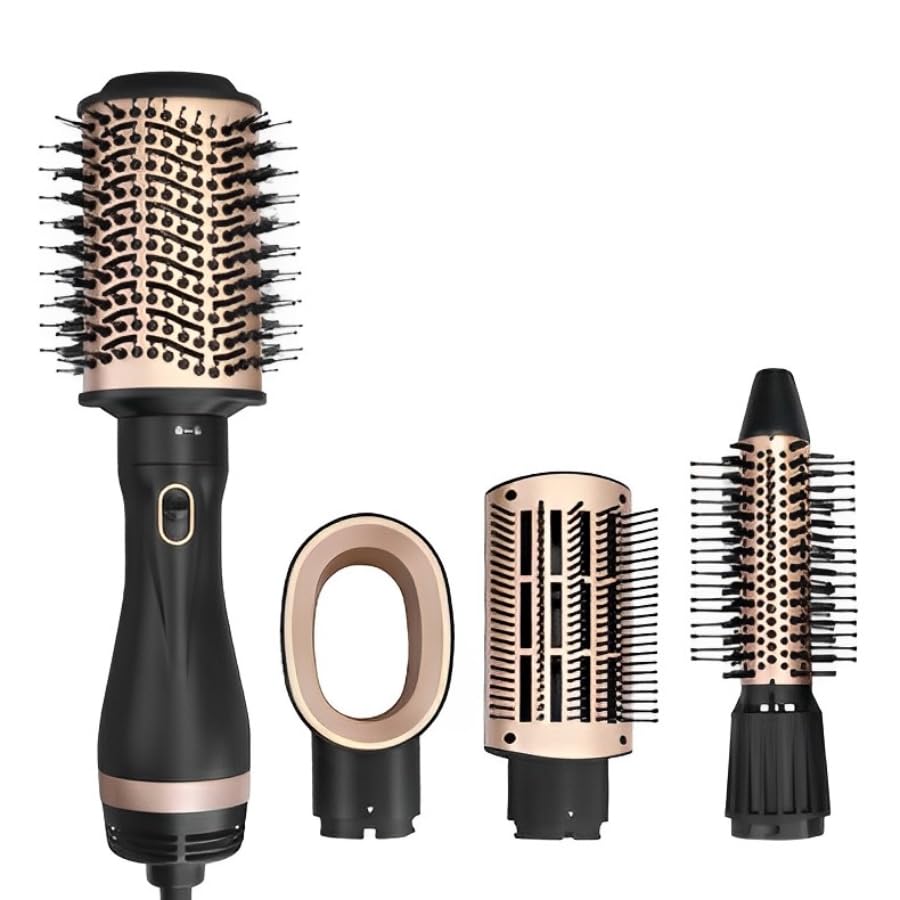 HCWWF 4 in 1 Hair Dryer Brush Set, PARWIN PRO BEAUTY Hot Air Styler with 4 Attachments as Hairdryer, Hot Air Brush, Hair Diffuser, Hot Brush for Hair Styling, Ionic Care Frizz-Free, 1000 Watts, Sliver