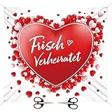 Hochzeitsherz zum Ausschneiden 200x180cm Hochzeitslaken mit 2 Scheren Just Married Deko Hochzeitszeremonie Foto Hintergrund Trauung Dekoration Hochzeitsgeschenk für Brautpaar Jungvermählten usw.