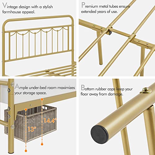 Yaheetech YT-00120413 Full Size Metal Bed Frames With Vintage Headboard And Footboard, Farmhouse Metal Platform Bed, Heavy Duty Steel Slat Support, Ample Under-Bed Storage, No Box Spring Needed, Antique Gold thumb #3