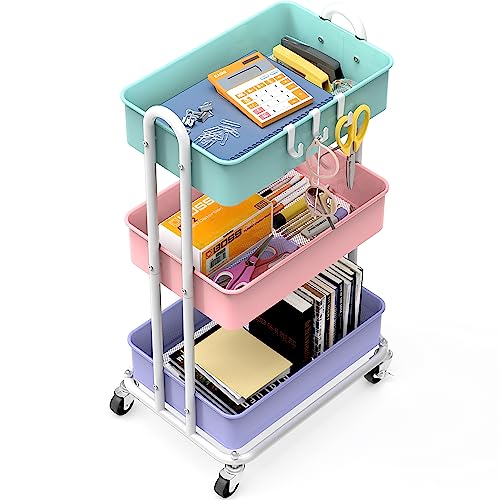 Image of Simple Houseware 3-Tier Heavy Duty Metal Utility Rolling Cart, Multicolor