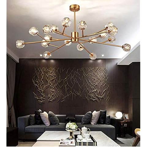 efperfect Modern Sputnik Chandelier 18-Light Crystal Pendant 43" LED Ceiling Light Pendant, Cut Crystal with G9 LED Bulbs (Gold) Cover
