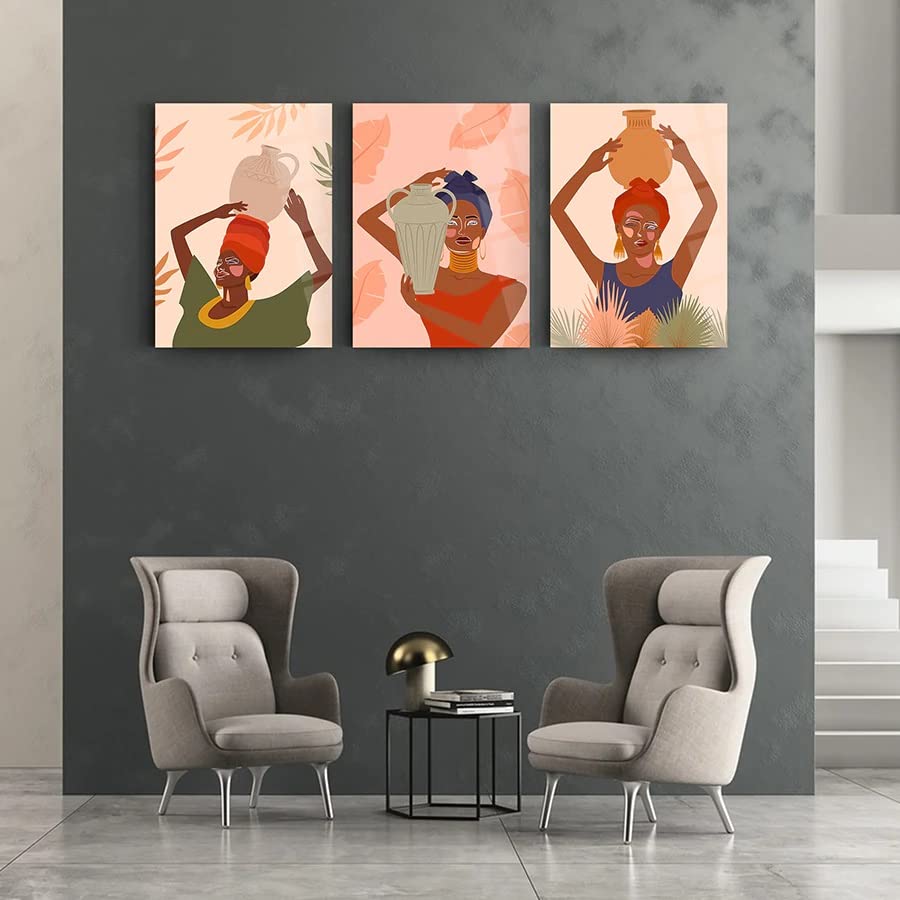African Woman 33 Set Of 3 Wall Decor Glass Wall Art Frameless Free Floating Tempered Glass Panel Living