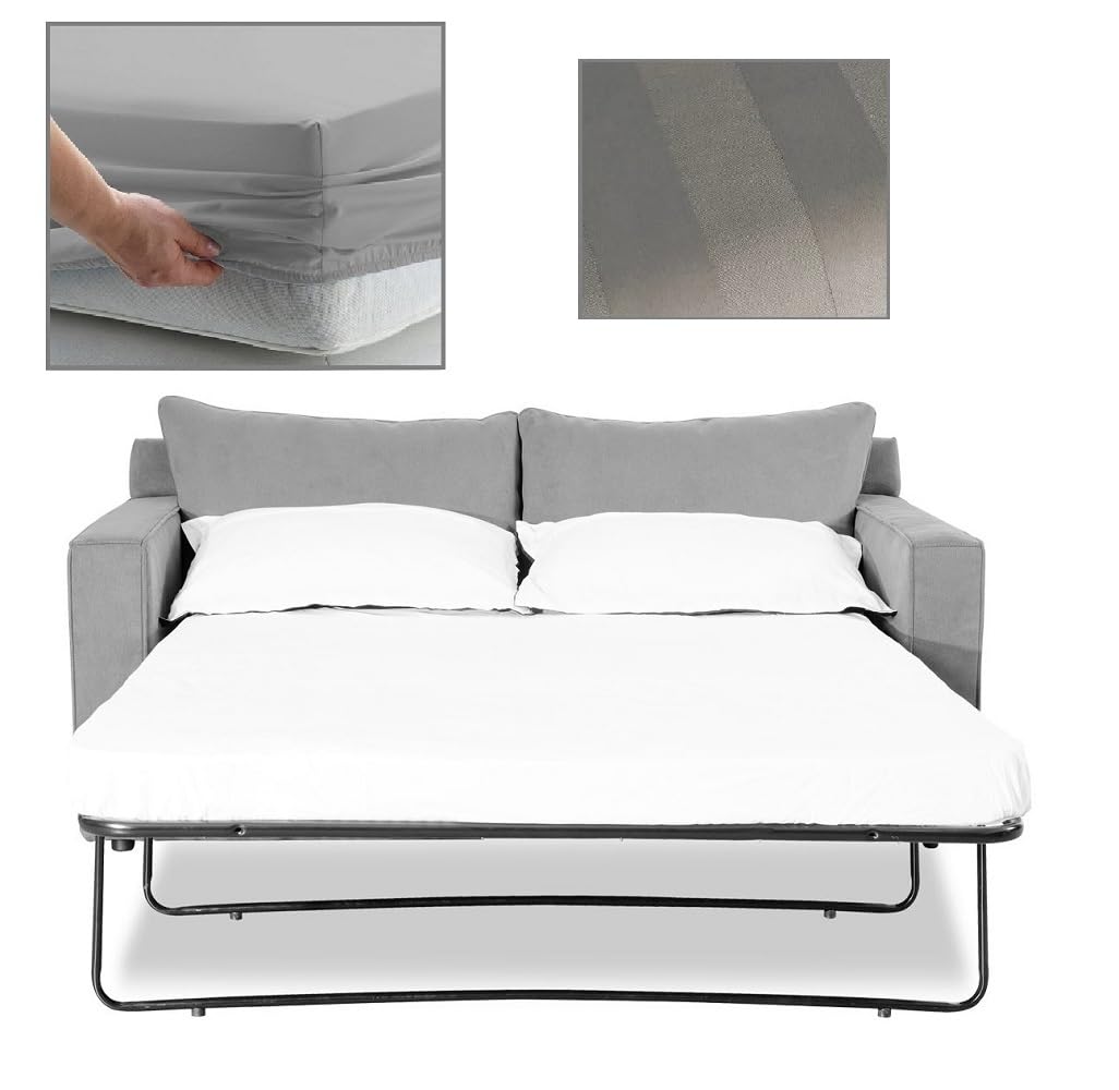 SOFA BED/PULL OUT BED FITTED SHEET 120cm x 180cm (47" x 71") OVER 20 COLOURS - 300 Thread Count Percale - Hand Made to Order (6") (Satin Stripe Grey)