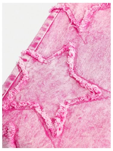 WDIRARA Girl's Star Patched Wide Leg Jeans Elastic Waist Baggy Denim Pants3