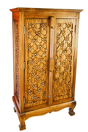 Massivholz Sideboard Chang I Aus Akazie - 100x58cm Mit Elefanten-Schnitzerei