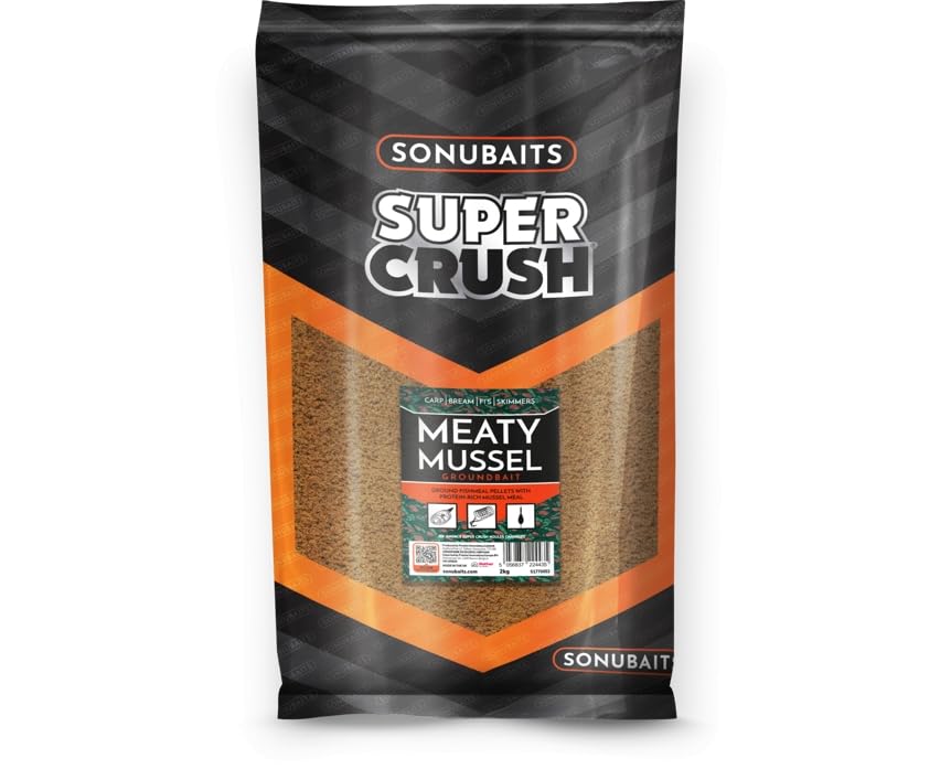 Sonubaits Supercrush Meaty Mussel Mix 2kg | Match Fishing Groundbait for Carp, F1s and Quality Fish on Pole or Method Feeder | Medium Potency Fishmeal Mix with Attractive Mussel Meal | Code S1770053
