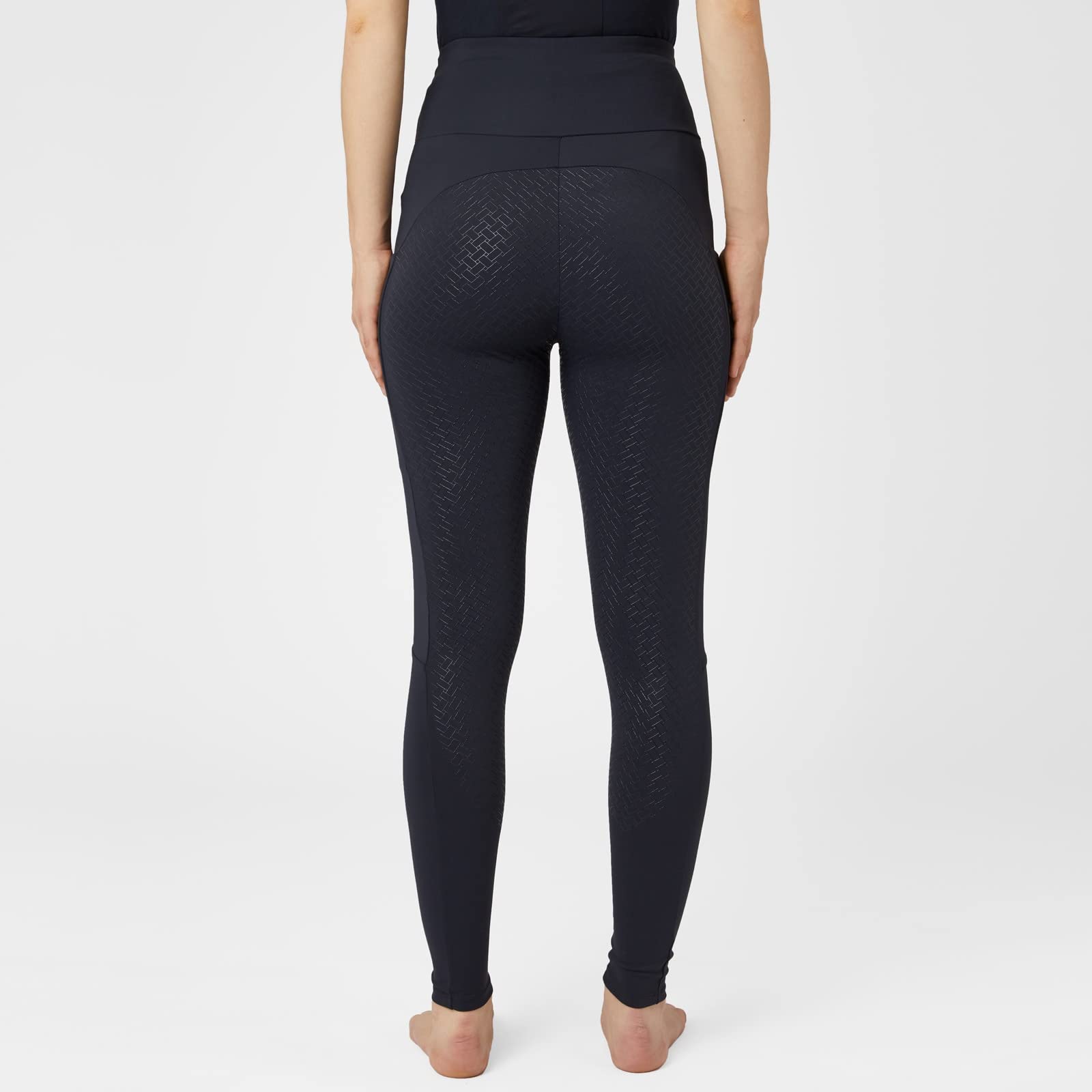 HORZE Damen Schwangerschafts-Reitleggings Ginny – Bequeme & Elastische Umstands-Reithose mit Silikon-Vollbesatz & Handytasche - Blau, 36