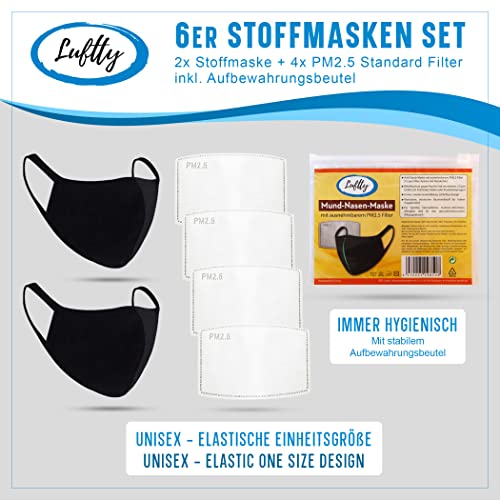 Stoffmaske schwarz | Behelfs Mundschutz waschbar | Maske mit Filter – Bild 3
