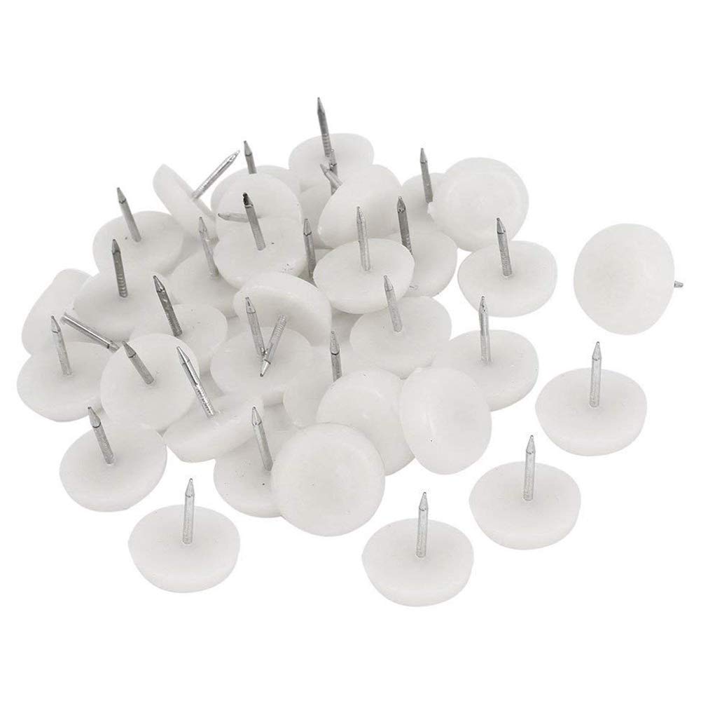BTMB Nylon Glide with Nail White Furniture Chair Table Leg Feet Protector Pad Nail 100 Pcs (Dia 18mm/0.7'')-image-9