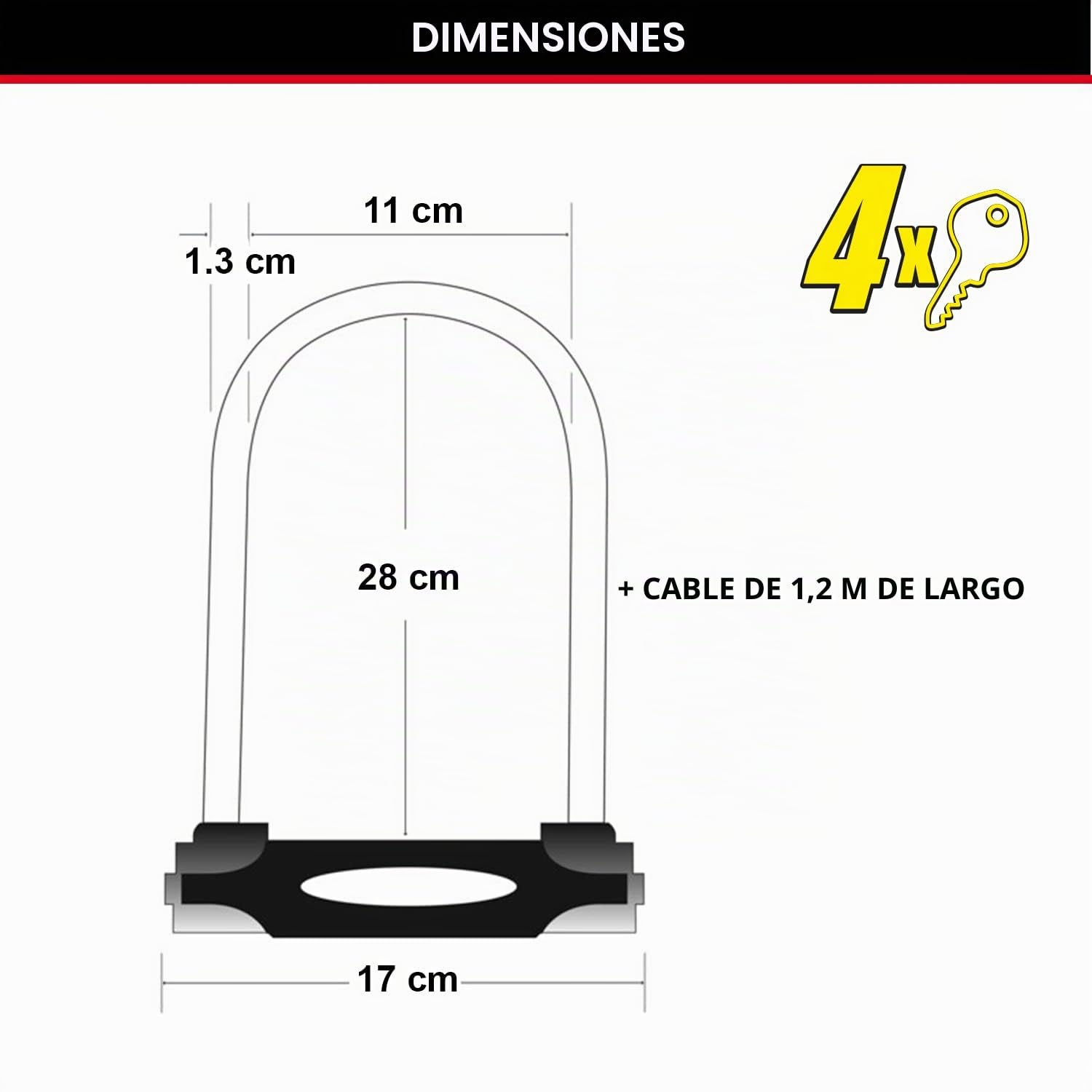 Master Lock Candado Bicicleta U con Cable, Llave, Soporte de Transporte, Antirrobo Certificado, XL, 8285EURDPRO
