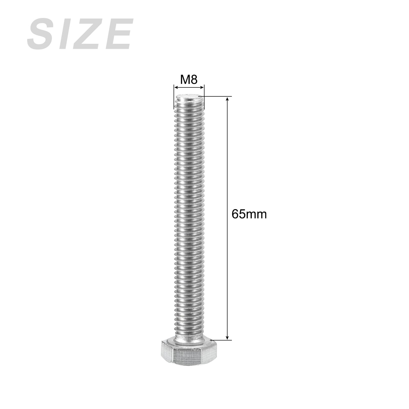 METALLIXITY Hex Head Screws Bolts, Nuts, Flat & Lock Washers Kits (M8-1.25x65mm) 4 Set - Image 2