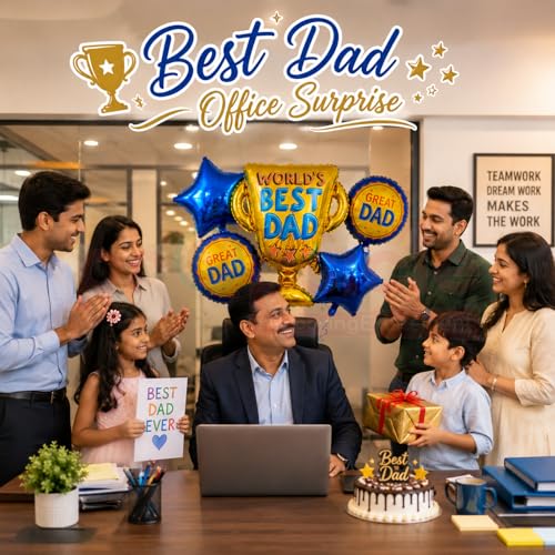 Image of Propsicle Trophy Foil Balloon Set for Dads Birthday Decoration, Pack of 5 | For papa, husband and grandfather birthday surprises, Father's Day celebrations, 40th 50th 60th milestones and home parties