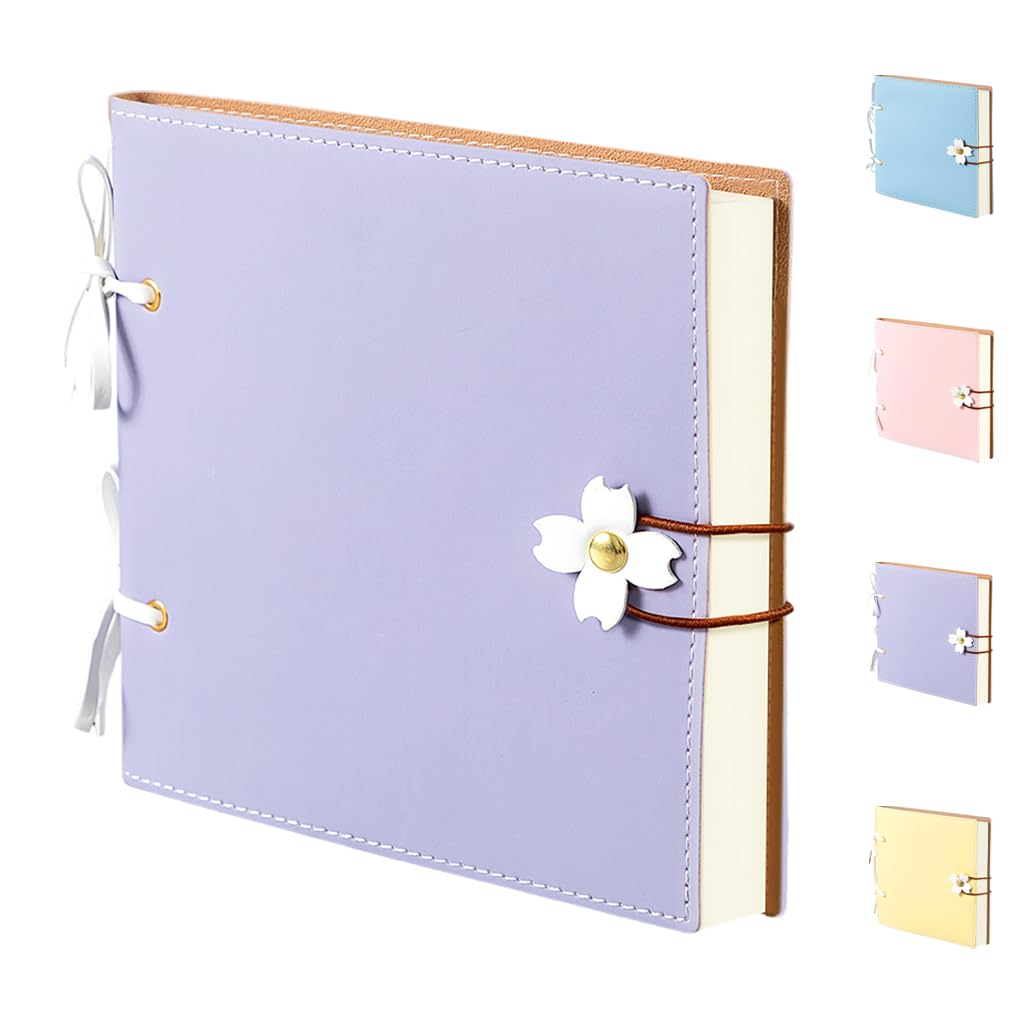 Cherry Blossom Square Notebook PU Leather Blank 240-Page Journal (Purple)