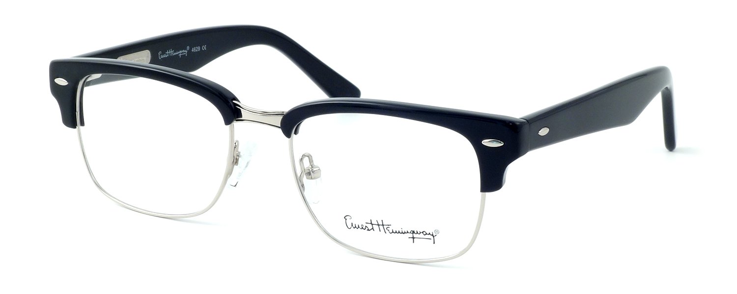 Ernest Hemingway Eyeglass Collection 4629 in Gloss Black & Silver ; Demo Lens