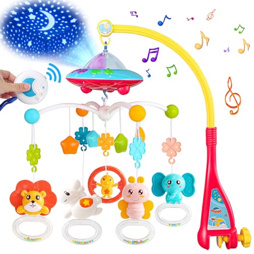 Image of VZO Baby Crib Mobile with Music and Lights, Mobile for Crib with Remote Control, Rotation, Starlight Projection, Crib Toys for Babies Boys Girls(Animal)