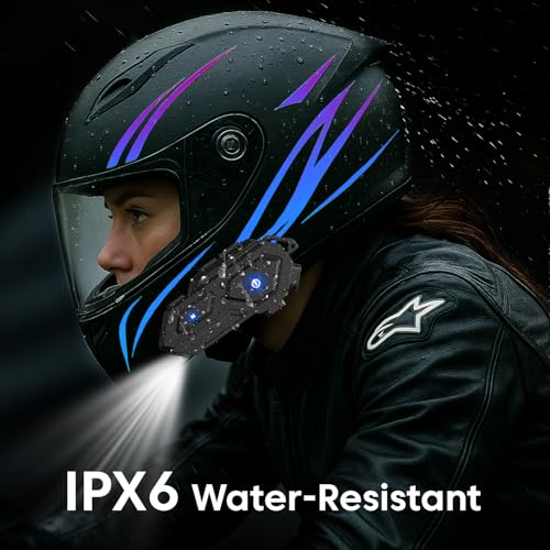 Image of Sounce C8 Motorcycle Bluetooth Helmet Headset - Wireless Dual Earphones with 50mm HD Speakers, LED Emergency Light, IP67 Waterproof, Voice Control, Auto Call Answer, V5.4 Bluetooth Compatible