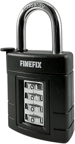 FINEFIX Candado de combinación de grillete de 4 esferas de alta resistencia, resistente a la intemperie, cerradura para puerta, cobertizo, valla,