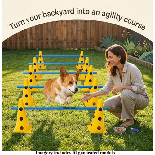 image for mioule Dog Agility Training Equipment for Dogs, 12 Cone Hurdle Set wit