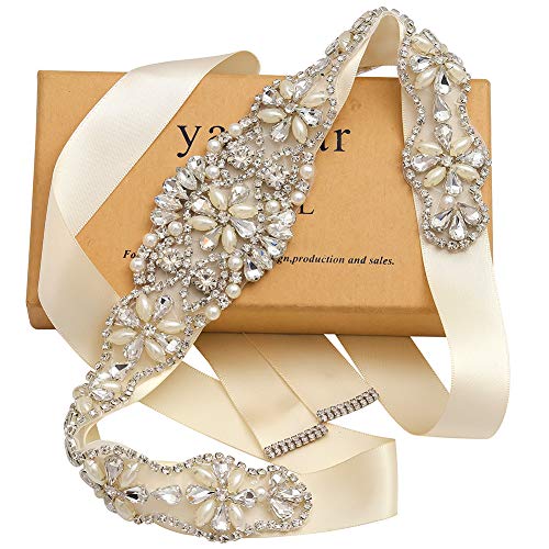 Yanstar Handmade Crystal Bridal Belts Sashes Ivory Cream Wedding Belt With Rhinestones For