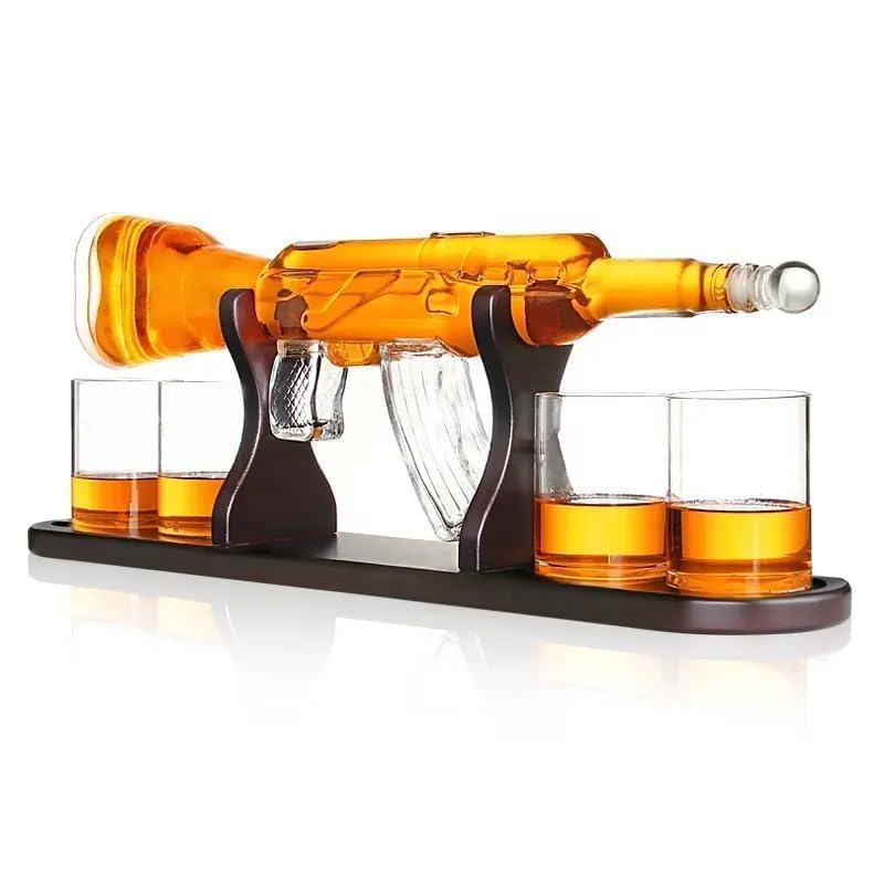 Image of Whiskey Decanter with Antique Crystal Clear (Gun Decanter Set Bullet Glasses)