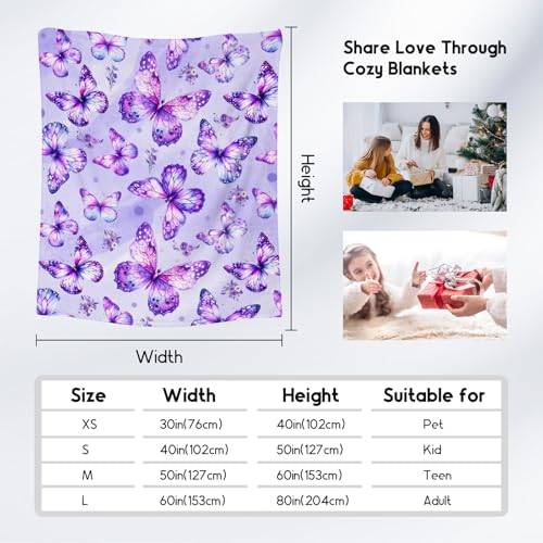 Butterfly Throw Blanket, Cozy Flannel Throw Blankets for Couch Office, Cute Soft Throw Gifts for Girls, Pink 40"x50"