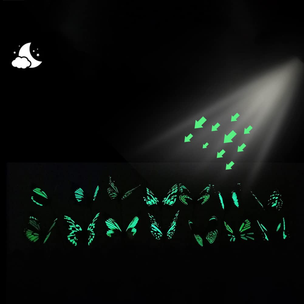Butterfly Stakes, 25PCS 9.8 Inch Glow in Dark 3D Garden Butterfly Stakes Ornaments, Waterproof Butterfly Decorations for Indoor Outdoor Yard Patio Plant Pot Home Decoration