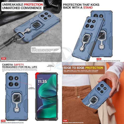 Image of AESTMO Armor Back Cover for Motorola Moto Edge 60 Stylus 5G | Ring Holder & Kickstand & Camera Protection in-Built | 360 Degree Protection Back Case Cover (Blue)