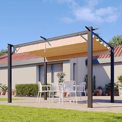 Aoxun 10'x12' Outdoor Pergola, Heavy Duty Metal Frame Patio Pergola with Adjustable Retractable Sun Shade Canopy, Modern Backyard Pergola for Garden, Deck, Patio, Lawn and Outdoor