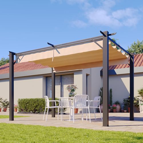 Image of Aoxun 10'x12' Outdoor Pergola, Heavy-Duty Metal Patio Pergola, Modern Retractable Sun Shade Canopy for Garden, Deck and Backyard