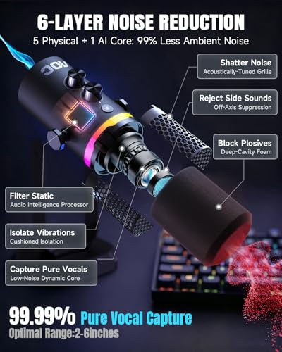 Image of AOC USB /XLR Dynamic Microphone for PC Gaming & Podcasting, Dual-Mode Studio Streaming Mic with RGB Light, Quick Mute, Volume /Gain Control Knob, Heavy-Duty Desk Stand, Type-C & XLR Cables Included
