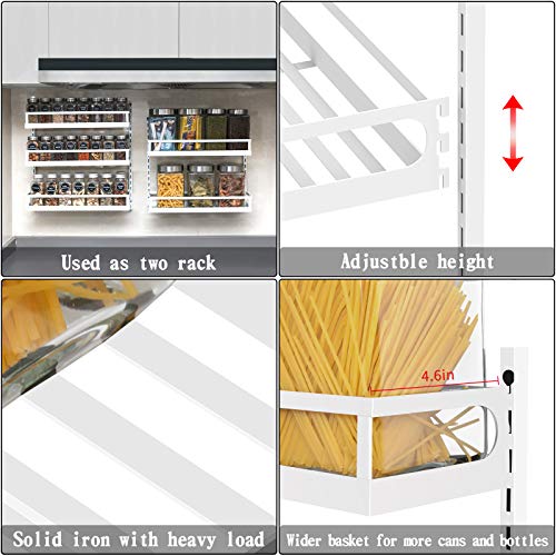 X-Cosrack Wall Mount Spice Rack Organizer 5 Tier Height-Adjustable Hanging Spice Shelf Storage For Kitchen Pantry Cabinet Door, Dual-Use Seasoning Holder Rack With Hooks, White #TOP3