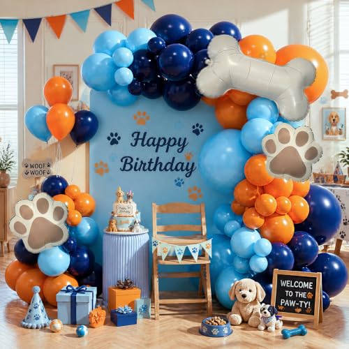 Orange and Blue Balloon Arch Kit Dog Balloon Arch Royal Light Blue Balloons
