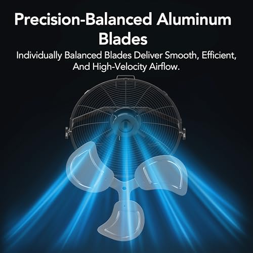 Comfort Zone 20-Inch Industrial Wall Mount or Floor Fan, 3-Speed All-Metal Fan with Adjustable Angle & Steel Mounting Bracket – Heavy-Duty Garage, Workshop, or Warehouse Fan, Black - Image 6