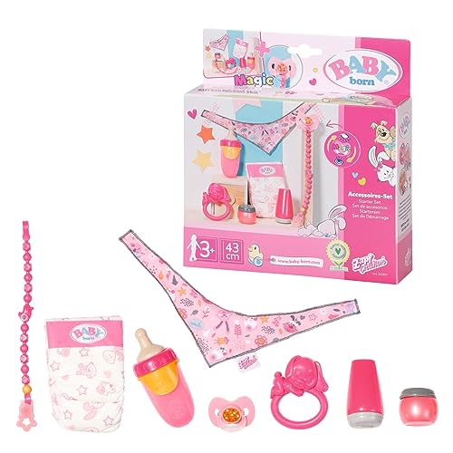 BABY born Set d’accessoires – Pour les poupées de 43 cm – Contient 1 tétine, 1 biberon, 1 couche & + - Pour les petites mains, développe l’empathie & les aptitudes sociales – 3 ans + - 832851