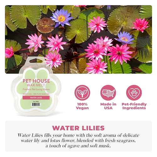 Image of One Fur All Pet House Spring and Summer Wax Melts for Pet Odor, Natural, Plant Based Soy Wax Melts, Long Lasting Fragrance for Fresh Smelling Homes, Water Lilies