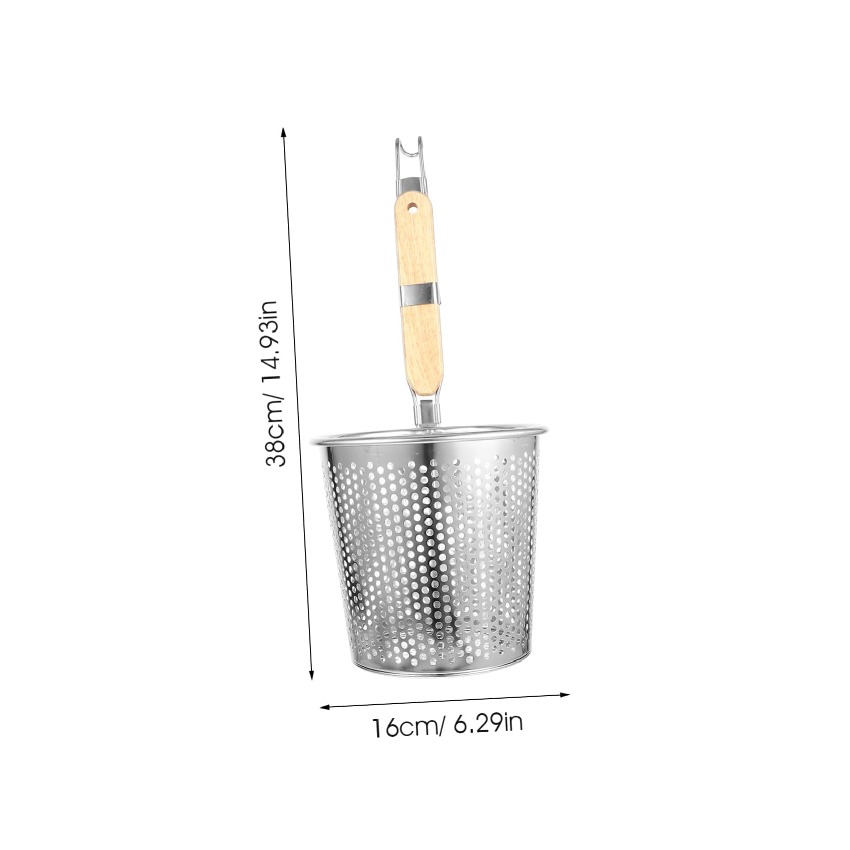 OUNONA Stainless Steel Dumpling Strainer with Wooden Handle Fine Mesh Spider Food Skimmer for Easy Serving and Cooking Kitchen Sieve for Pasta Noodles and Dumplings