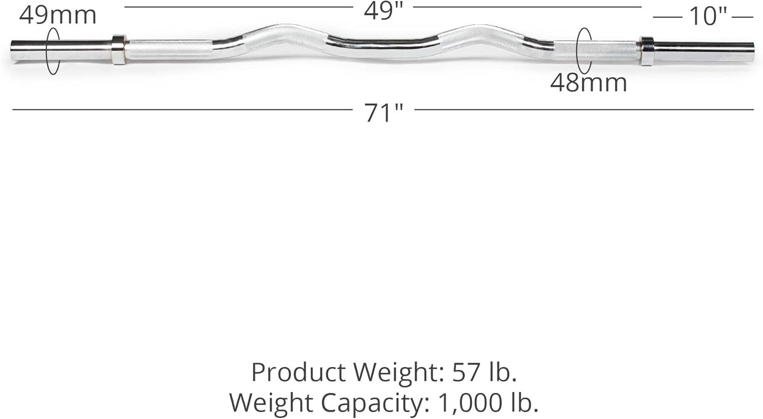 Titan Fitness Rackable EZ Curl Fat Bar, 48mm Shaft, Rated 1,000 LB, Chrome Finish